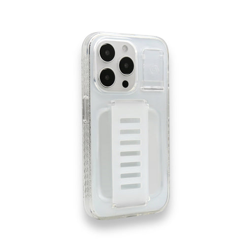 Grip2U clear case for iPhone 15 Pro Max with stand, provides extra protection and supports MagSafe, available at TaMiMi Projects Qatar.