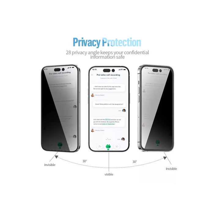 Blueo Privacy Tempered Glass Screen Protector for iPhone 16 Pro, offers superior screen protection and privacy, available at TaMiMi Projects in Qatar.