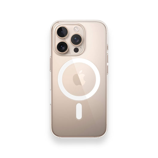 Apple clear case for iPhone 16 Pro, MagSafe compatible, effective protection, sleek design, at TaMiMi Projects in Qatar.