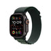 Apple Watch Ultra 2 49mm Black Titanium with Dark Green Alpine Loop (Medium), GPS + Cellular. Available at TaMiMi Projects in Qatar.