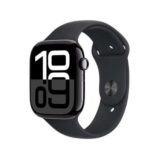 Apple Watch S10 GPS 46mm Jet Black Aluminium with Black Sport Band, durable and stylish. TaMiMi Projects in Qatar.