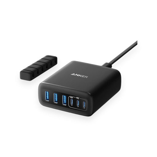 6-Port Desktop Charger with fast charging for multiple devices. Suitable for home or office. Available in Qatar at TaMiMi Projects.