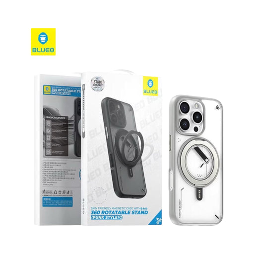 Blueo Crystal Magnetic Case, 360° Rotable Stand for iPhone 16 Pro Max, transparent design. From TaMiMi Projects in Qatar