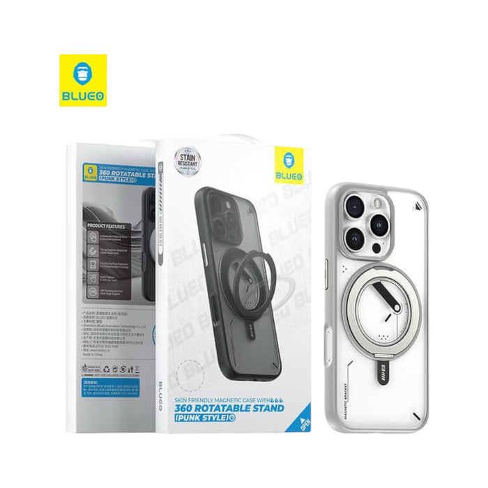 Blueo Crystal Magnetic Case, 360° Rotable Stand for iPhone 16 Pro Max, transparent design. From TaMiMi Projects in Qatar