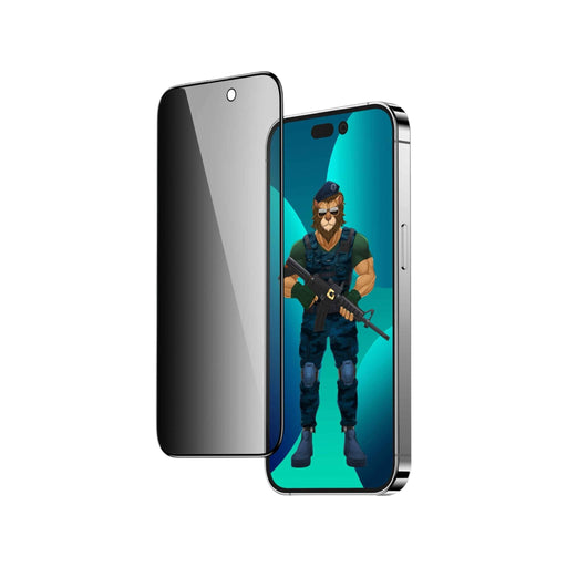 Screen Protector for iPhone 14 Pro Max by Green, privacy feature, protected from scratches, available at TaMiMi Projects in Qatar.