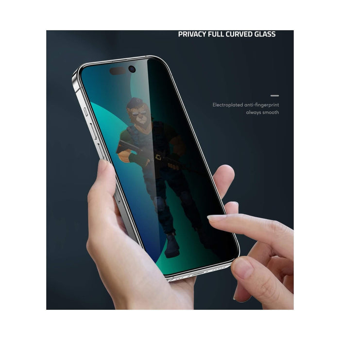Screen Protector for iPhone 14 Pro Max by Green, privacy feature, protected from scratches, available at TaMiMi Projects in Qatar.