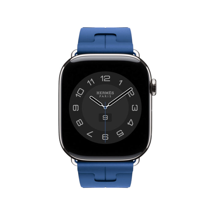 ‫سوار رياضي Hermès من تميمي بروجكتس قطر مصنوع من مطاط مقاوم للماء بتصميم H وإبزيم يناسب Apple Watch 44/45/46/49 ملم.‬
