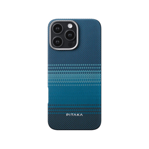 Pitaka iPhone 16 Pro case in Moonrise design, made from aramid fiber for lightweight & durable protection. at TaMiMi Projects.