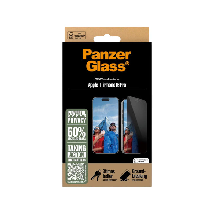 PanzerGlass privacy screen protector from TaMiMi Projects Qatar. Made from recycled glass, protects against scratches, bumps, and smudges, with a privacy filter.
