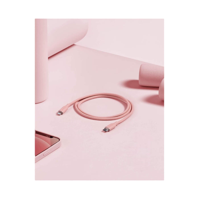 ‫كابل أنكر باور لاين III فلو من نوع USB-C إلى لايتنينج بطول ٠٫٩ متر لون وردي للشحن السريع والمرونة. متوفر في قطر لدى تميمي بروجكتس.‬