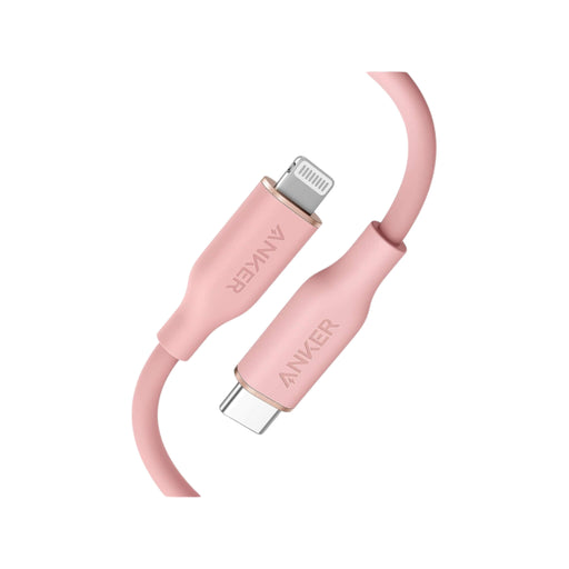 Anker PowerLine III Flow USB-C to Lightning Cable, 3ft/0.9m, pink, for fast charging. Available in Qatar at TaMiMi Projects.