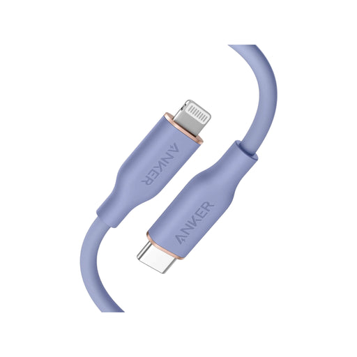 Anker PowerLine III Flow USB-C to Lightning Cable, 3ft/0.9m, purple, fast charging. Available in Qatar at TaMiMi Projects.