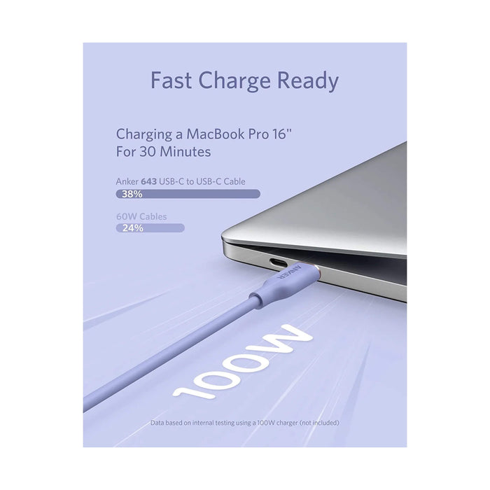 ‫كابل أنكر باور لاين III فلو من نوع USB-C إلى USB-C بطول ١.٨ متر لون بنفسجي للشحن السريع. في قطر لدى تميمي بروجكتس.‬
