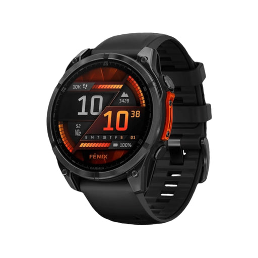 Garmin fēnix 8 multisport GPS smartwatch, 1.4” AMOLED display, 47mm, stainless steel bezel, black silicone band - available at TaMiMi Projects in Qatar