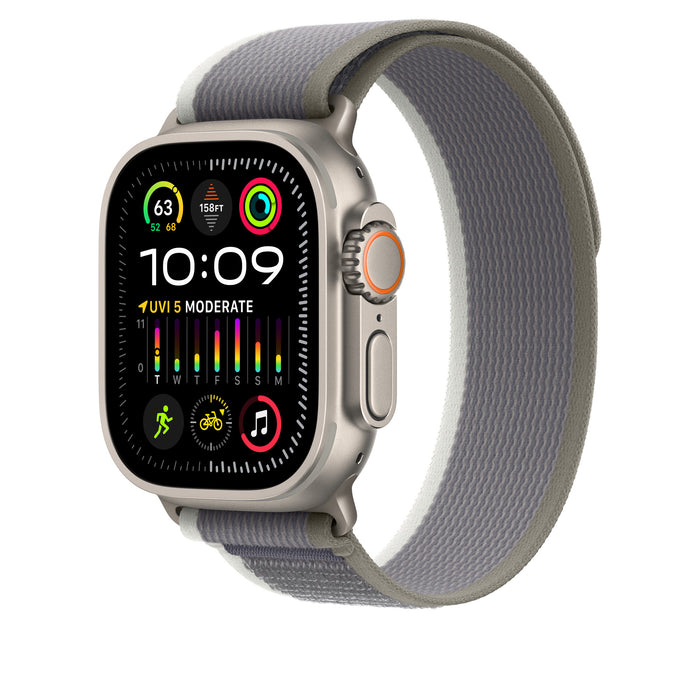 Apple Watch Ultra 2 GPS + Cellular, Titanium Case with Green/Grey Trail Loop - 49mm - M/L