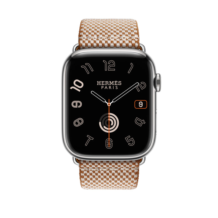 Apple Watch Hermès S9 Silver Stainless Steel Case with Single Tour - Ecru/Gold - 45mm