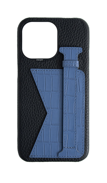 Navy Blue Embossed Duo Crocodile Case - For iPhone 15 Pro