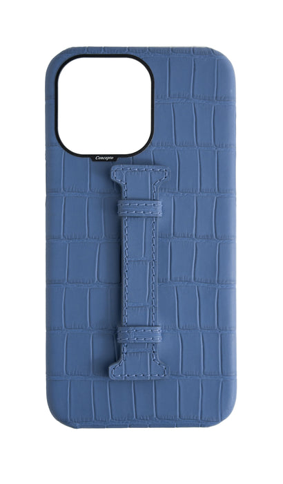 Matte Navy Embossed Crocodile Case - For iPhone 15 Pro