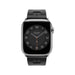 Close-up of a black Hermès rubber watch strap with a silver buckle, available at TaMiMi Projects in Qatar, showcasing the intricate design and secure fastening mechanism.