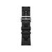 Close-up of a black Hermès rubber watch strap with a silver buckle, available at TaMiMi Projects in Qatar, showcasing the intricate design and secure fastening mechanism.