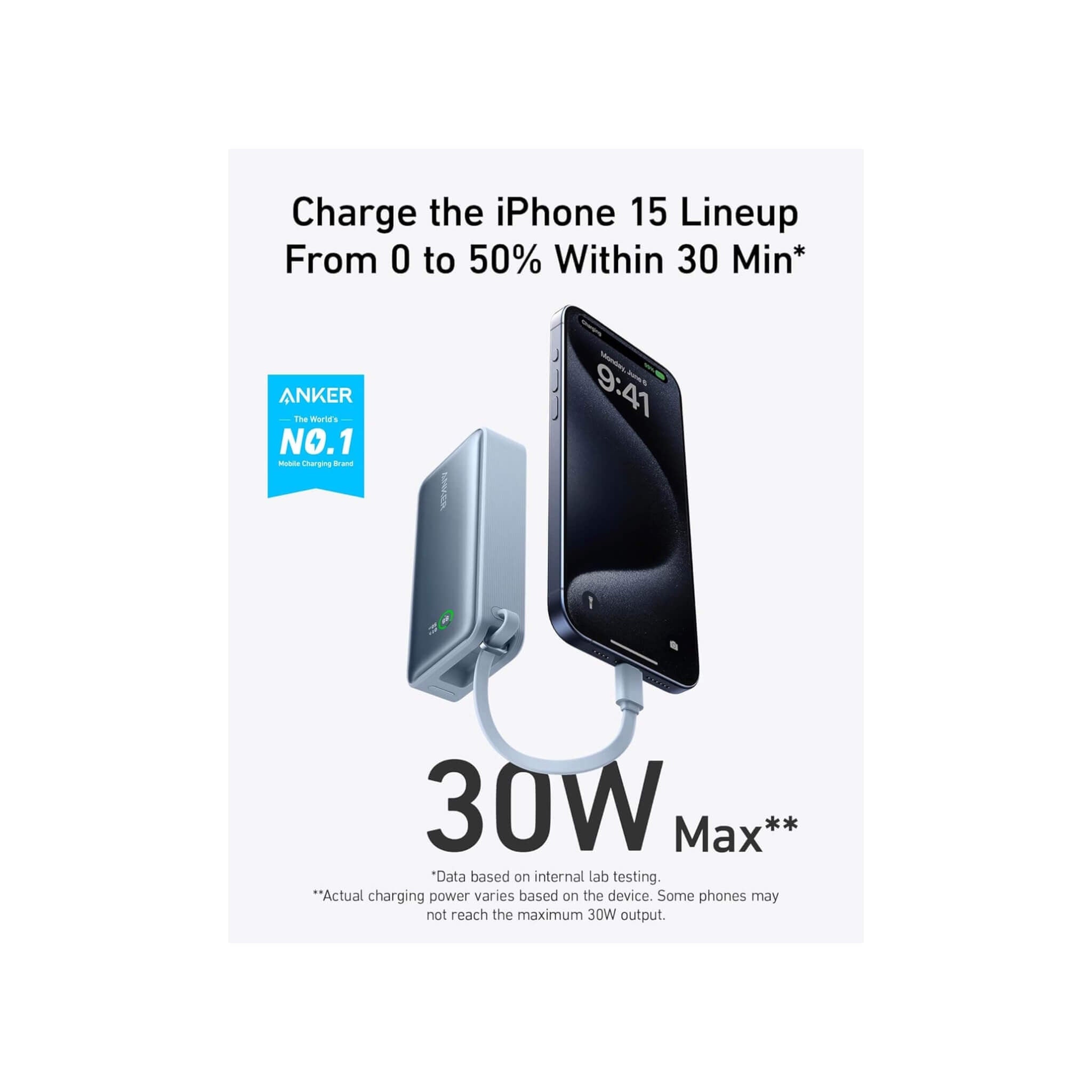 شاحن انكر ١٠ الف / ٣٠ واط / سلك USB-C مدمج - أزرق شاحن انكر ١٠ الف / ٣٠ واط / سلك USB-C مدمج - أزرق