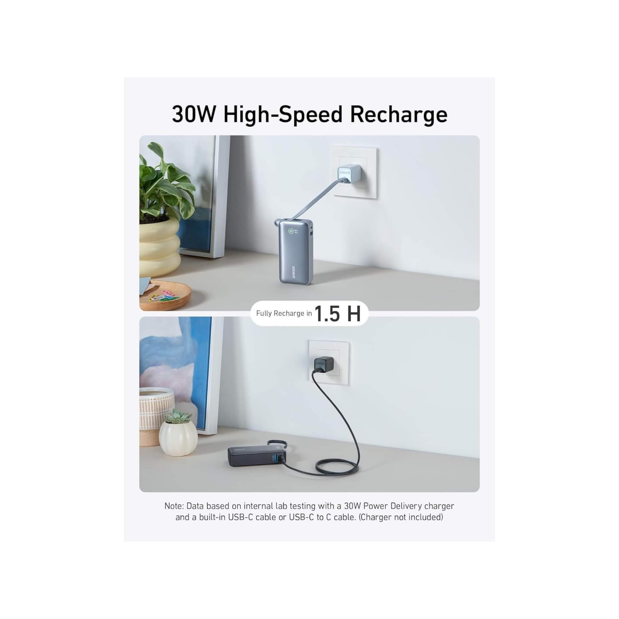 شاحن انكر ١٠ الف / ٣٠ واط / سلك USB-C مدمج - أزرق شاحن انكر ١٠ الف / ٣٠ واط / سلك USB-C مدمج - أزرق