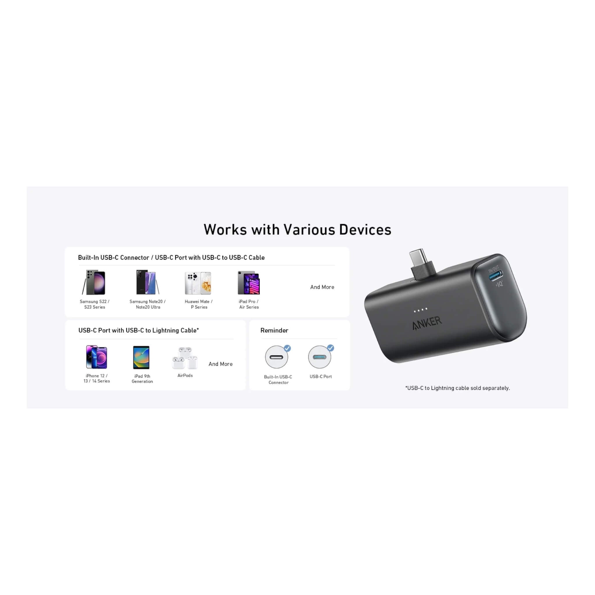 شاحن انكر 5000mAh قوة 22.5 واط USB-C - أزرق شاحن انكر 5000mAh قوة 22.5 واط USB-C - أزرق