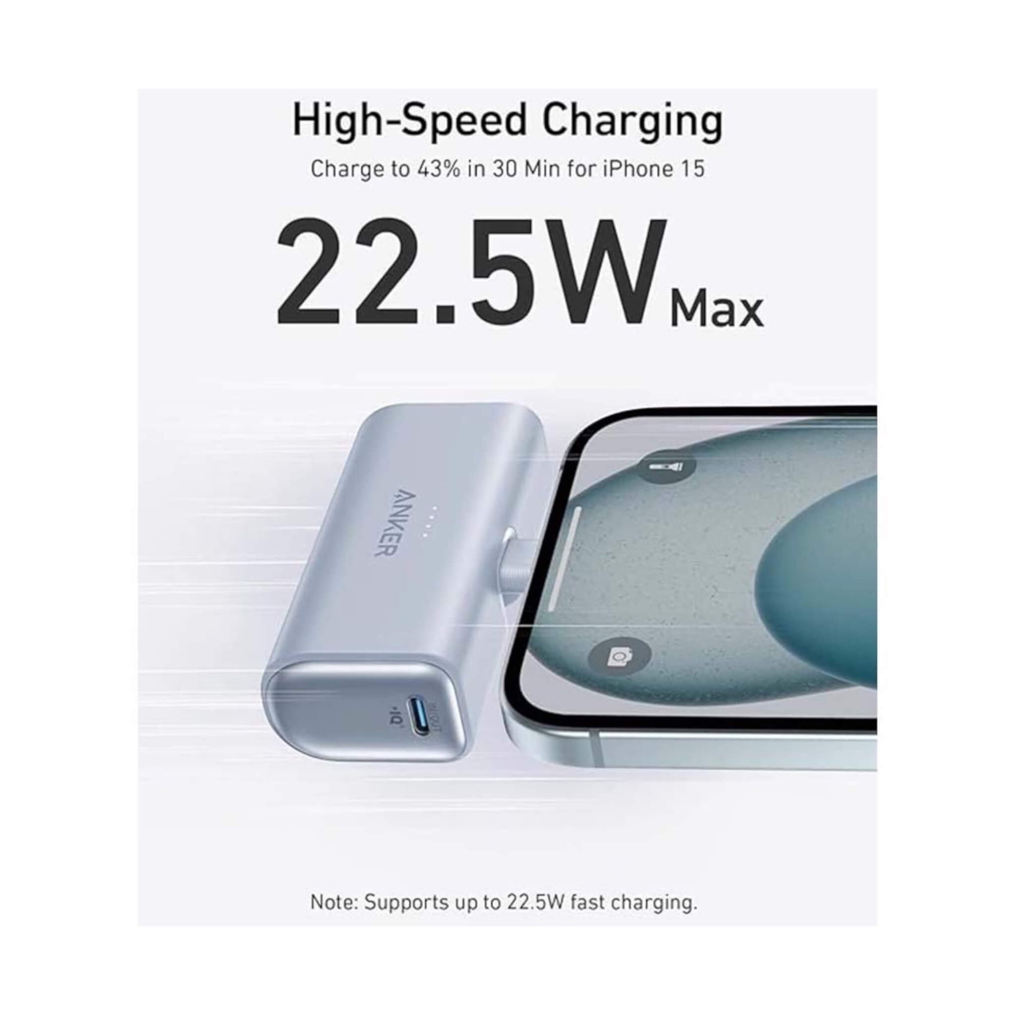 شاحن انكر 5000mAh قوة 22.5 واط USB-C - أزرق شاحن انكر 5000mAh قوة 22.5 واط USB-C - أزرق