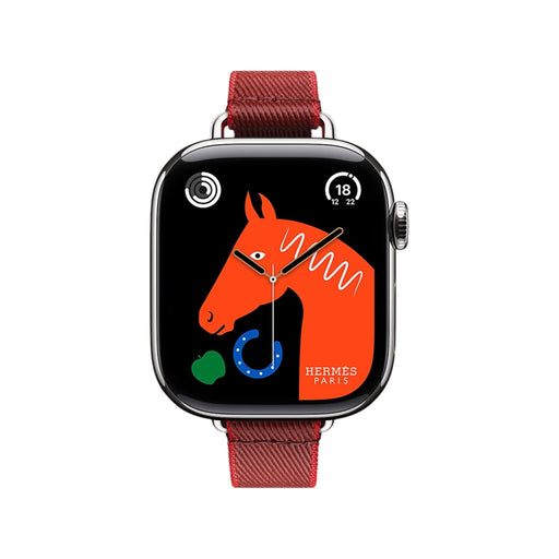 Apple Watch Hermès S10, 42mm silver titanium, Rouge Grenat/Vermillon Attelage Single Tour strap, elegance and luxury in Qatar.