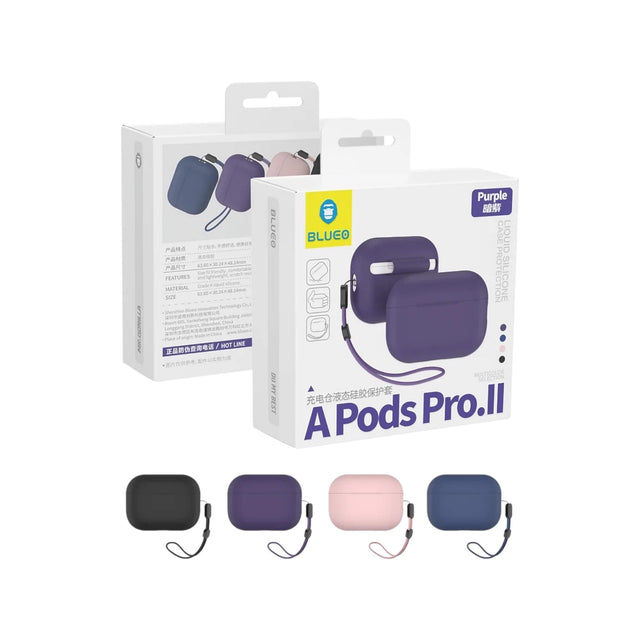 Blueo Silicone Case for AirPods Pro 2 - Durable, protective silicone cover in sleek design. Available at TaMiMi Projects, Qatar.