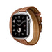Apple Watch Hermès S10, 42mm Silver Titanium with Gold Attelage Double Tour Band from TaMiMi Projects in Qatar. Luxury design.