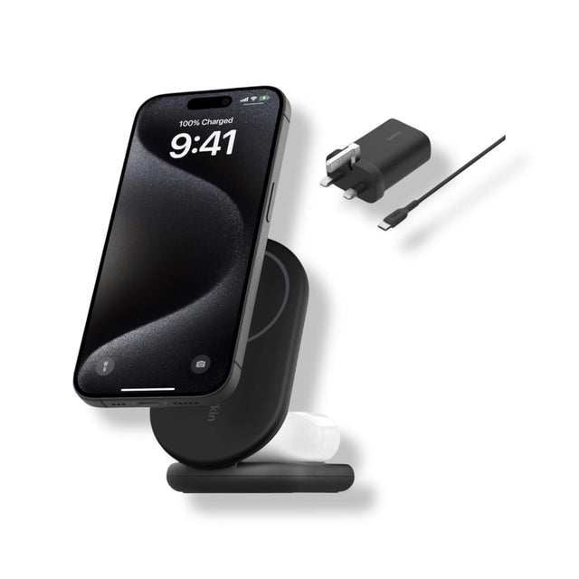 belkin qi2 magsafe 2 in 1 foldable charger 15w at TaMiMi Projects in Qatar.