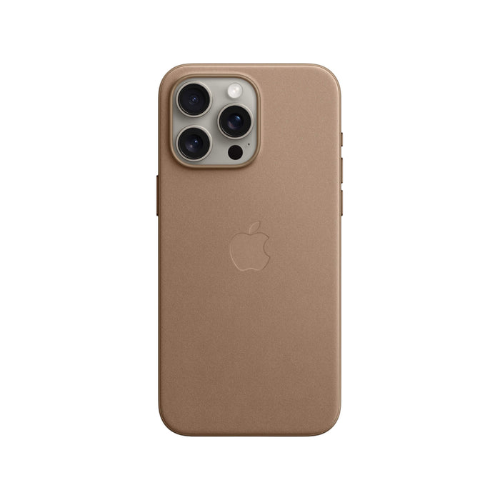 Apple FineWoven case for iPhone 15 Pro Max in taupe, MagSafe compatible, luxurious design, excellent protection, TaMiMi Projects in Qatar.