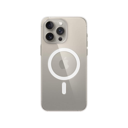 Apple clear case for iPhone 15 Pro, MagSafe compatible, effective protection, sleek design, at TaMiMi Projects in Qatar.