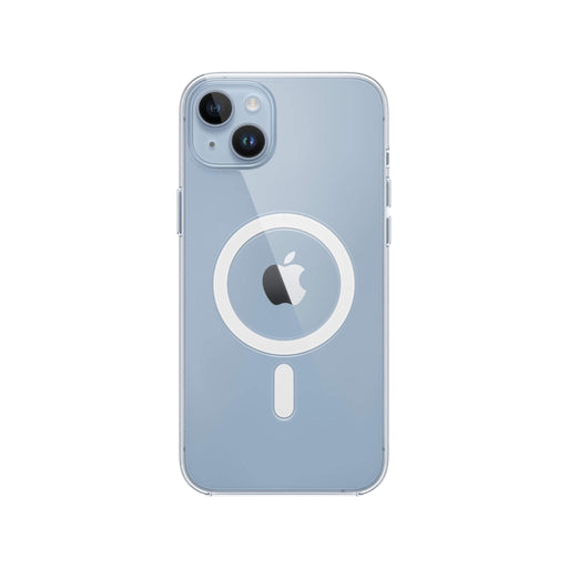 Apple clear case for iPhone 14 Plus, MagSafe compatible, effective protection, sleek design, at TaMiMi Projects in Qatar.