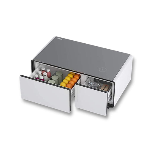 Smart coffee table with dual Bluetooth speakers, LED lighting, a built-in fridge drawer for beverages، TaMiMi Projects in Qatar