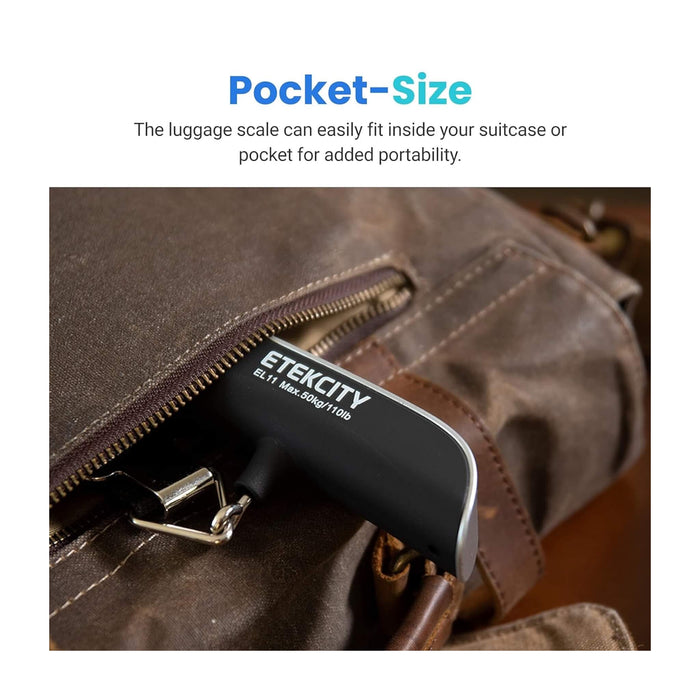 High-accuracy digital luggage scale with 50kg capacity, temperature sensor, ideal for travel. Available at TaMiMi Projects, Qatar.