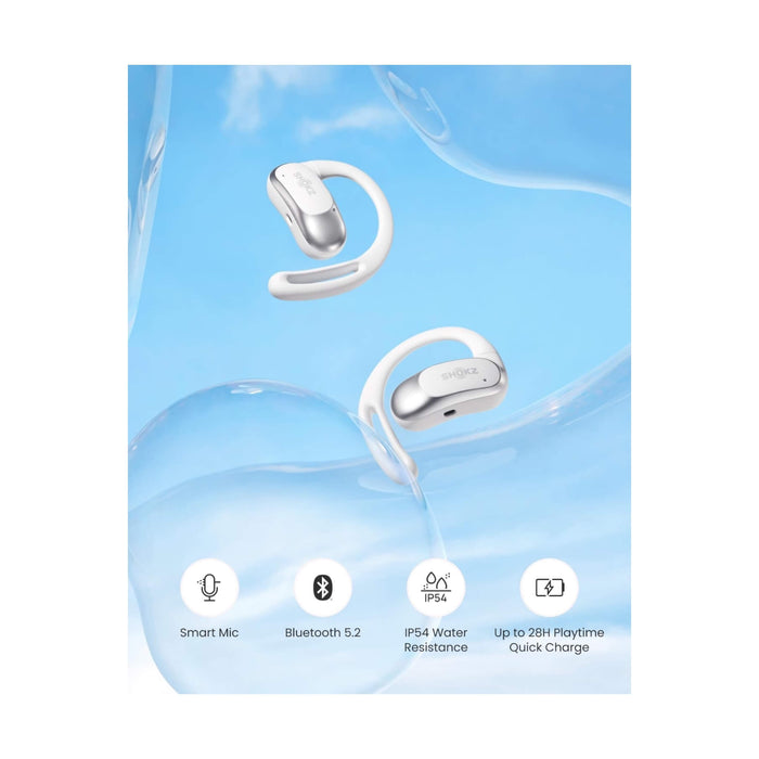 SHOKZ OpenFit Air open-ear earbuds, water-resistant, secure fit, 6-hour battery, premium sound. At TaMiMi Projects in Qatar.







