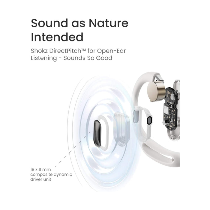 ‫سماعات SHOKZ OpenFit Air بتصميم مفتوح، مقاومة للماء، بطارية 6 ساعات، وصوت ممتاز. متوفرة لدى تميمي بروجكتس في قطر.‬