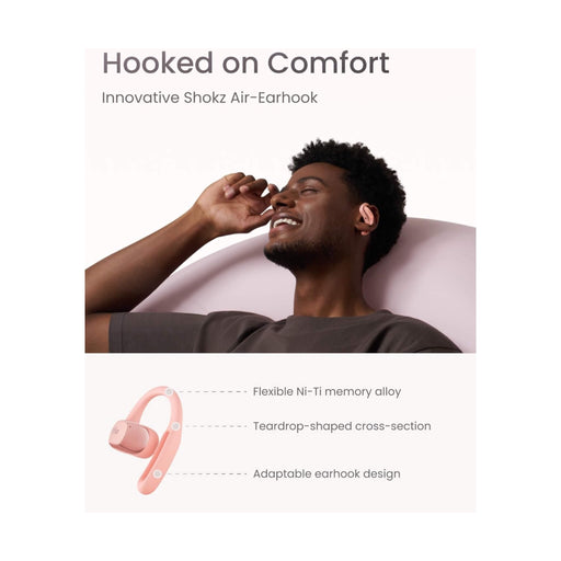 SHOKZ OpenFit Air open-ear earbuds, water-resistant, secure fit, 6-hour battery, premium sound. At TaMiMi Projects in Qatar.







