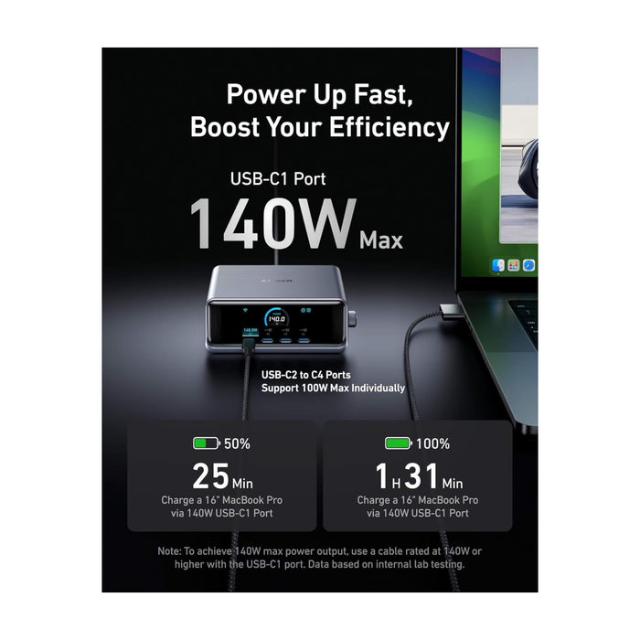 Anker 250W GaN Charger with 6 ports, smart control dial, and ultra-fast charging for multiple devices - TaMiMi Projects in Qatar.