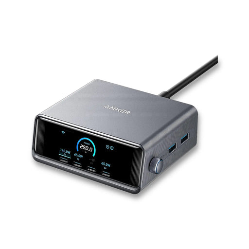 Anker Prime 250W USB-C Charging Station 6 ports, LCD, IoT capabilities for fast and efficient charging - TaMiMi Projects Qatar.