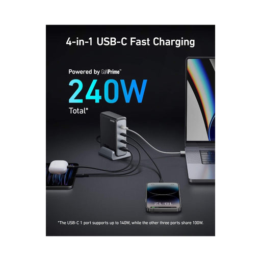 One USB-C port delivers up to 140W, while three other ports share 100W for simultaneous charging, TaMiMi Projects, Qatar