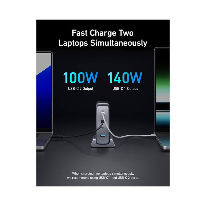 Supports dual laptop fast charging with 140W and 100W USB-C outputs from TaMiMi Projects in Qatar.