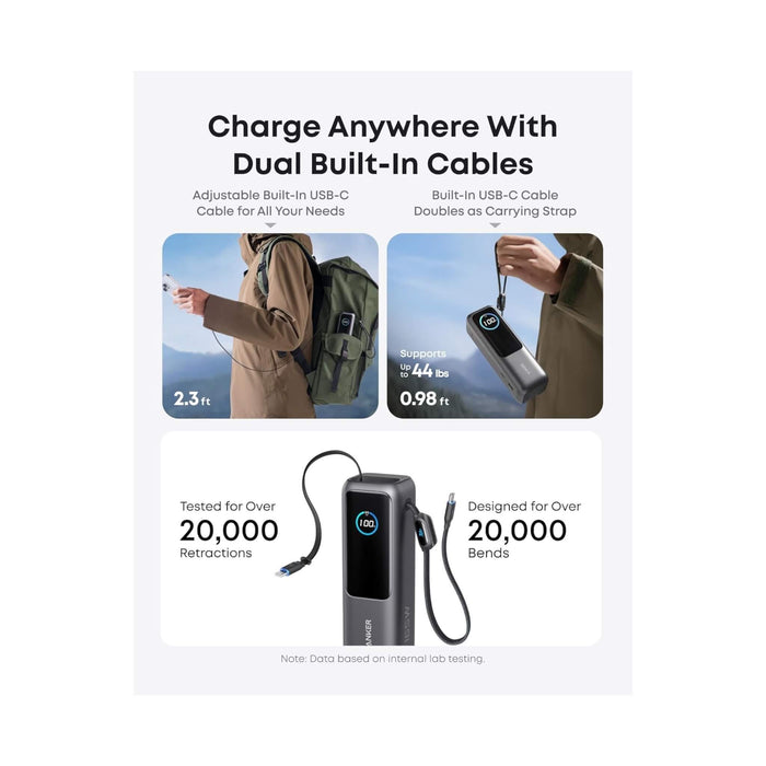 Dual built-in retractable USB-C cables extend to 2.3 ft and double as a carrying strap from TaMiMi Projects in Qatar.