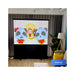 Portable pull-up projector screen with hydraulic system, lightweight aluminum frame, and premium fabric - TaMiMi Projects, Qatar.