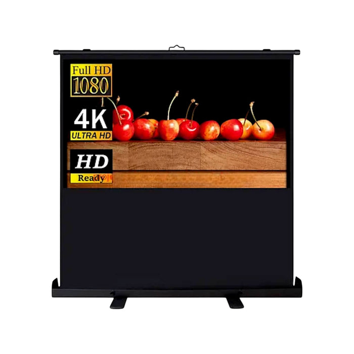 Pull-up projector screen with floor base, aluminum frame, hydraulic expansion, and adjustable height - TaMiMi Projects, Qatar.