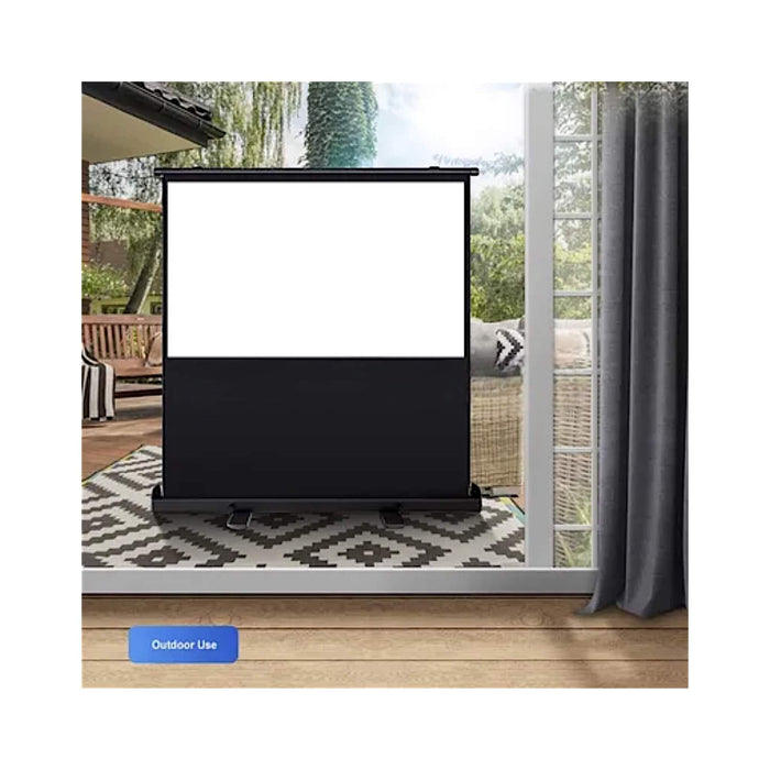 Portable pull-up projector screen with hydraulic system, lightweight aluminum frame, and premium fabric - TaMiMi Projects, Qatar.