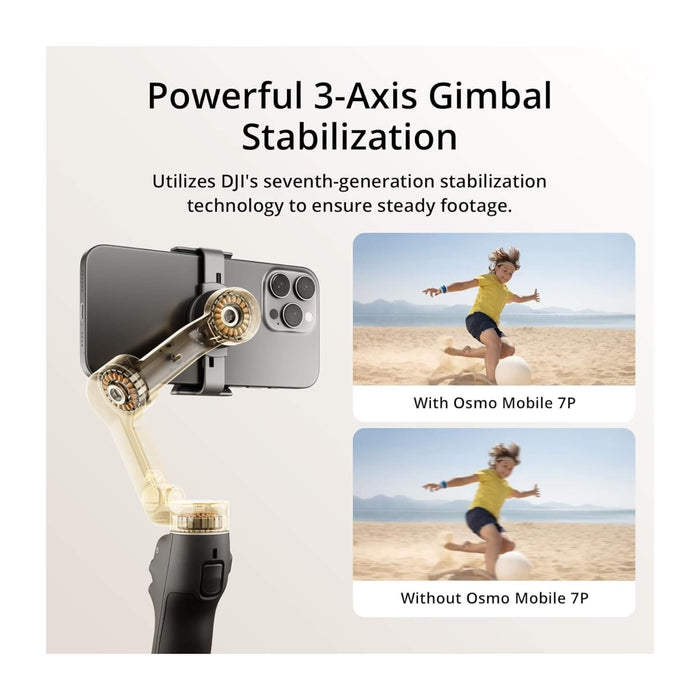 DJI Osmo Mobile 7P Gimbal Stabilizer supports external lighting and DJI Mic Mini audio reception from Tamimi Projects in Qatar.