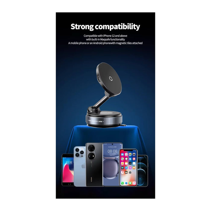 Vacuum Magnetic Wireless Charging Car Phone Stand, with strong vacuum suction for a firm grip, from TaMiMi Projects in Qatar.